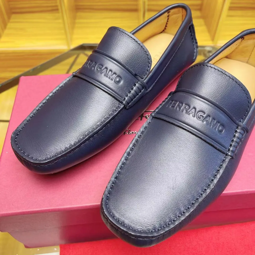 Men's shoes 💰560Ferragamo high-end quality 🔥 dark blue cowhide ➕ cowhide lining size 38-45